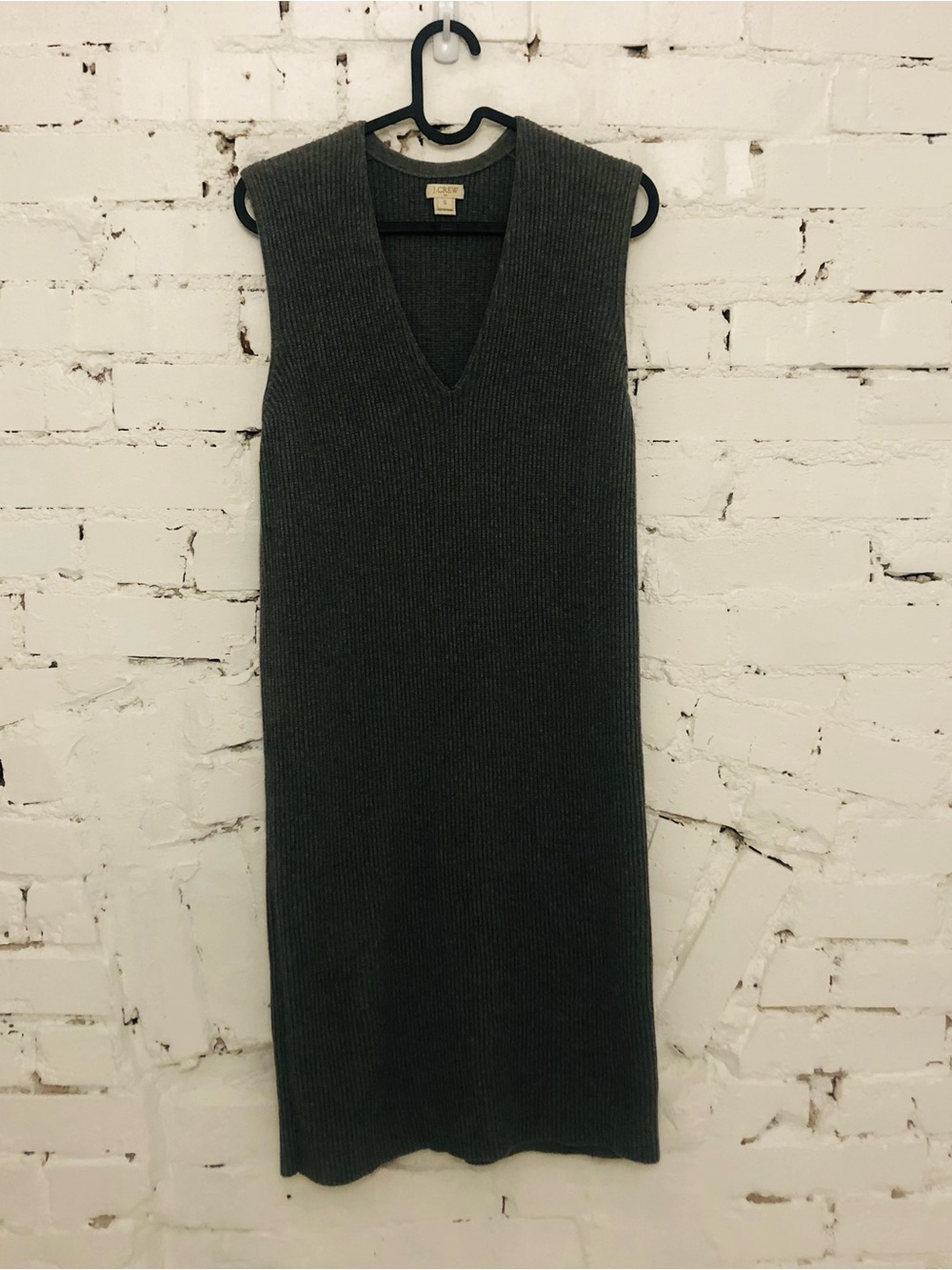 J. Crew Charcoal Ribbed V-Neck Sleeveless Midi Dress